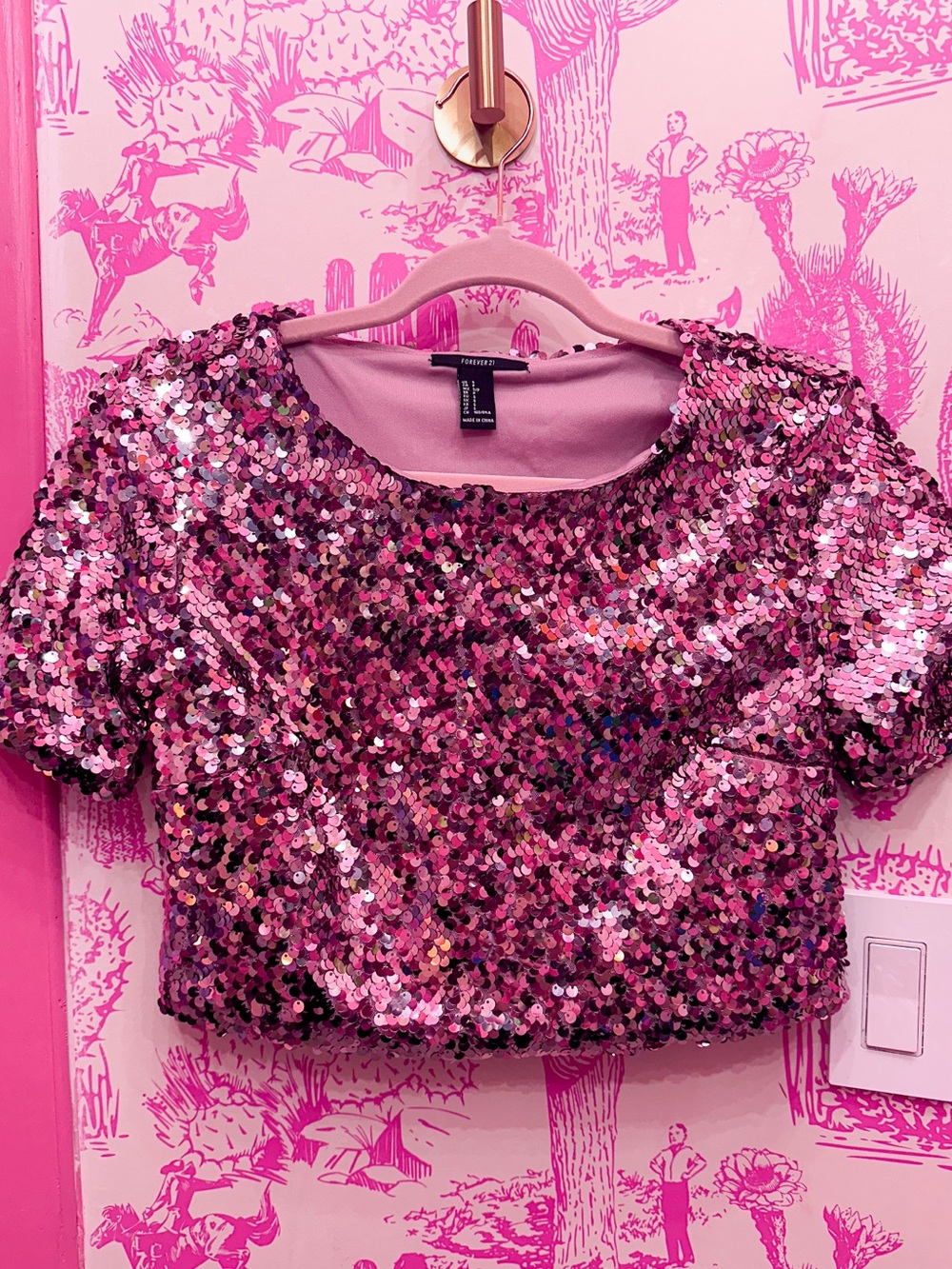Forever 21 Shimmering Pink Sequin Crop Top